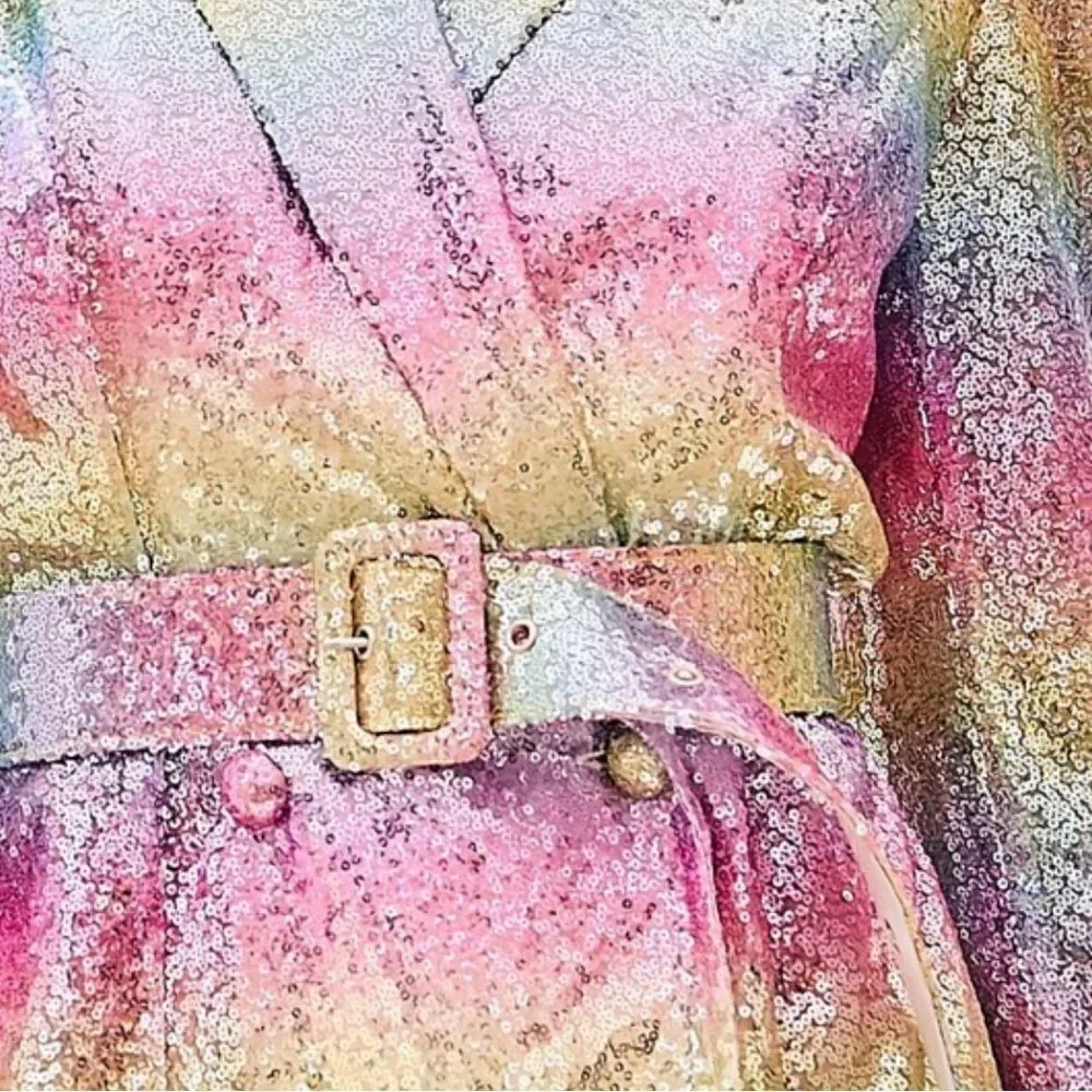 Pastel rainbow sequin dress with belt